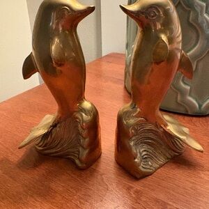 Vintage Brass Dolphin Bookends